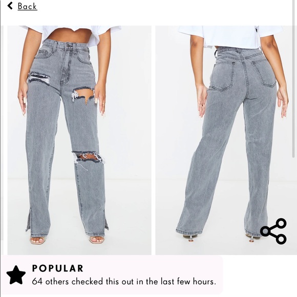 Grey Split Hem Jeans - Picture 5 of 5